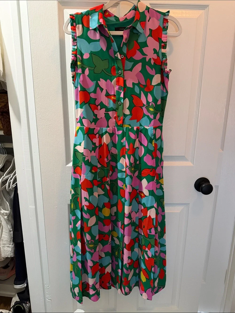 J. Crew Green Floral Sleeveless Button-Front Midi Dress